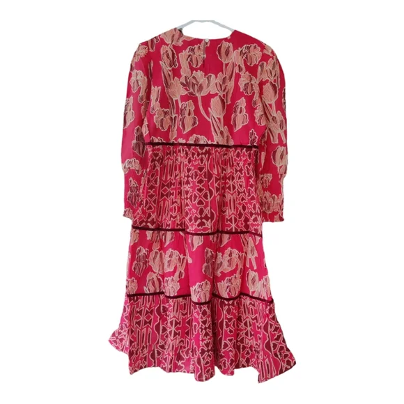 NWT Ro's Garden Robin Midi Dress, Size L, Color Scarlet